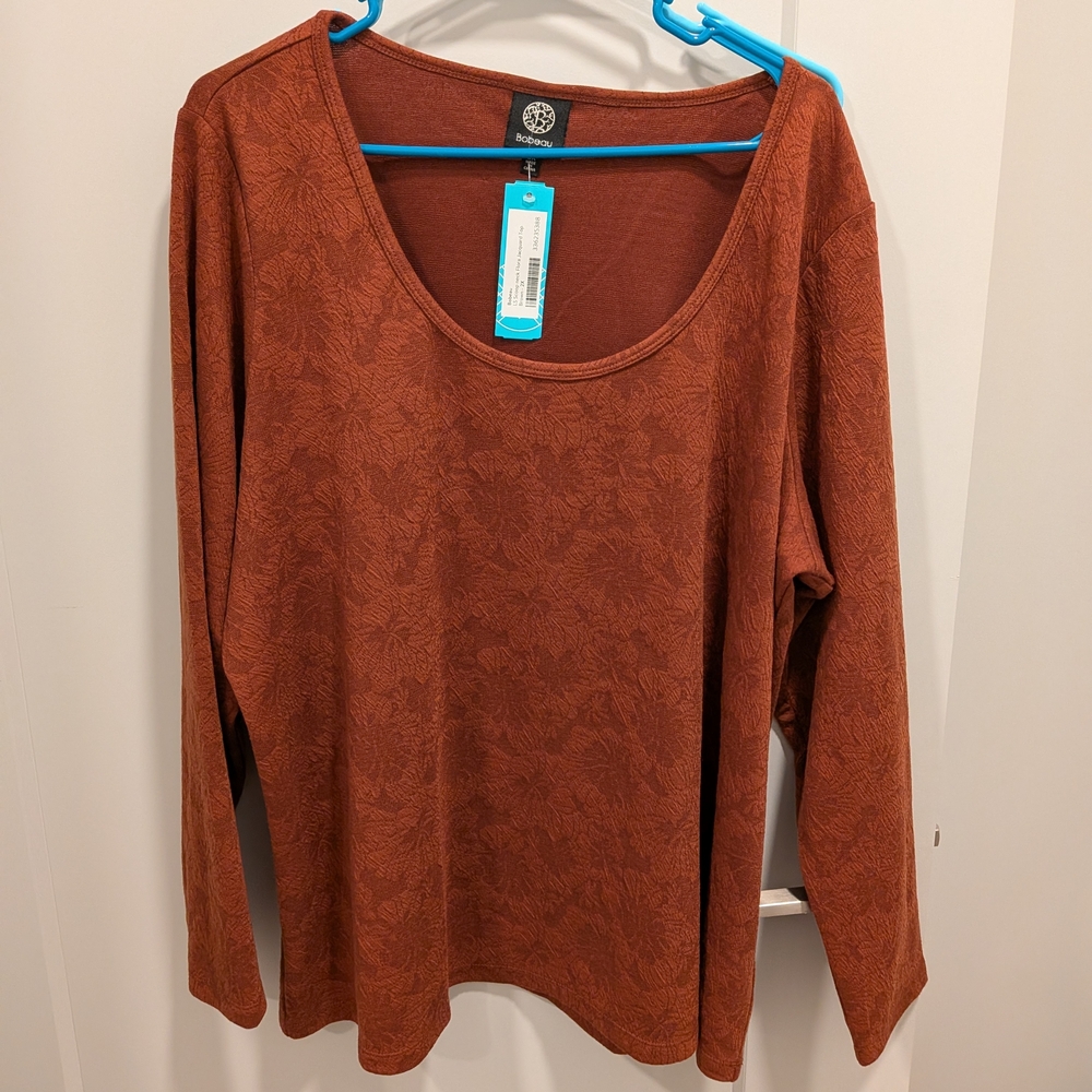 Bobeau Terracotta Long Sleeve Top